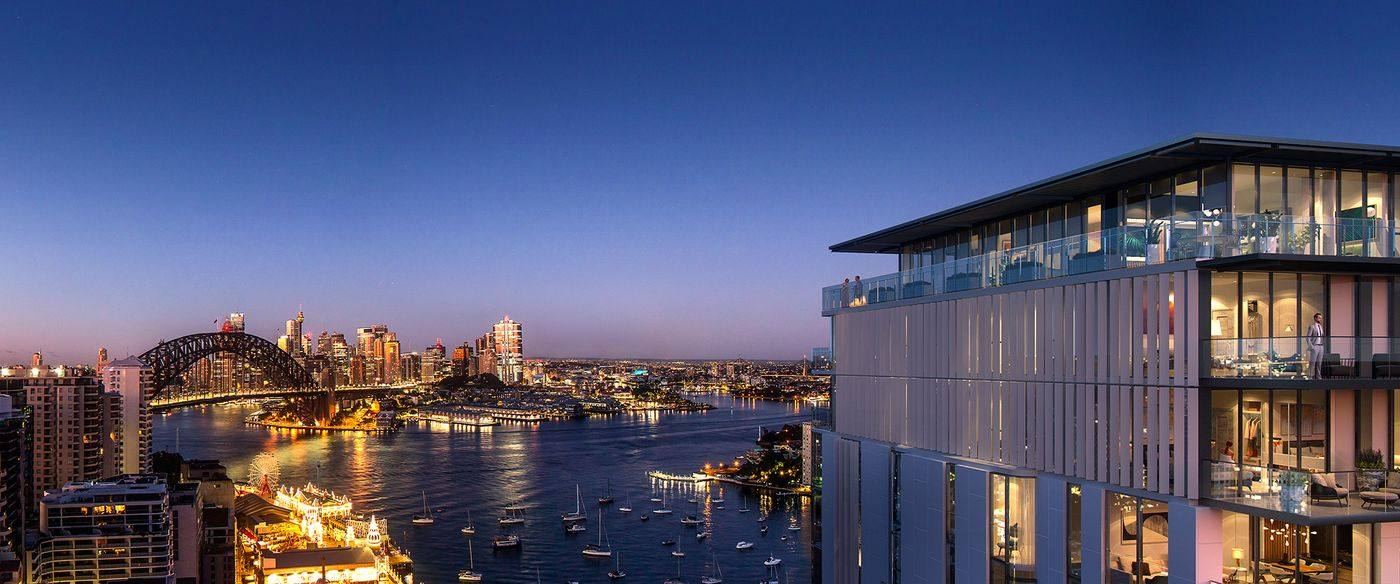 BLUE at Lavender Bay at dusk with the harbour and city beyond