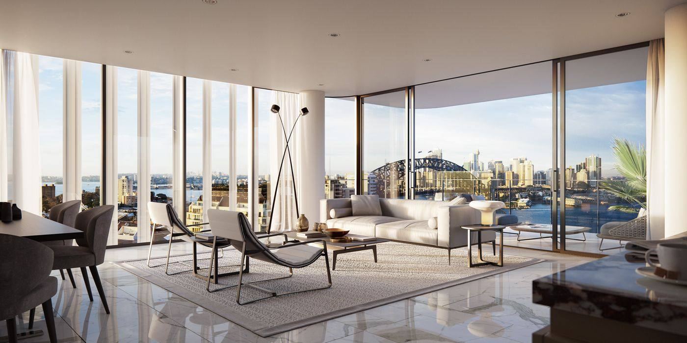 Open-plan living with harbour views