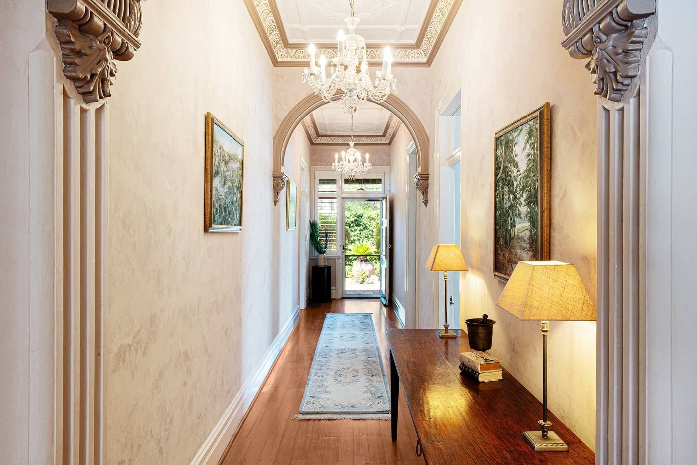 Central hallway with sweeping arch